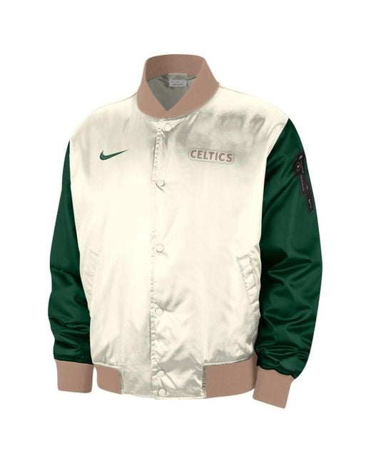 Nike Natural Boston Celtics 2023/24 City Edition Courtside Premier Full-snap Bomber Jacket for men
