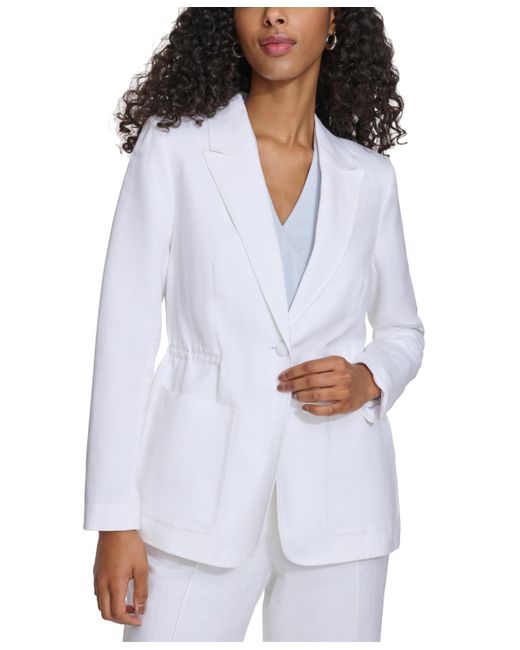 Calvin Klein Petite Linen blend Cinched waist Single button Blazer in White Lyst