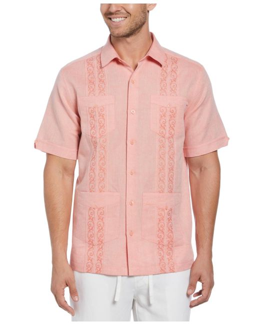 Cubavera Pink Embroidered-panel Linen Blend Guayabera Shirt for men