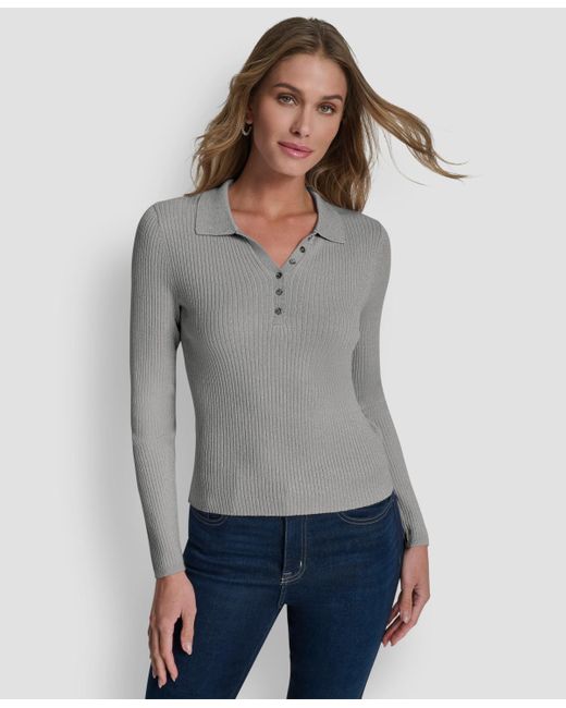 DKNY Gray Ribbed Long-sleeve Sweater