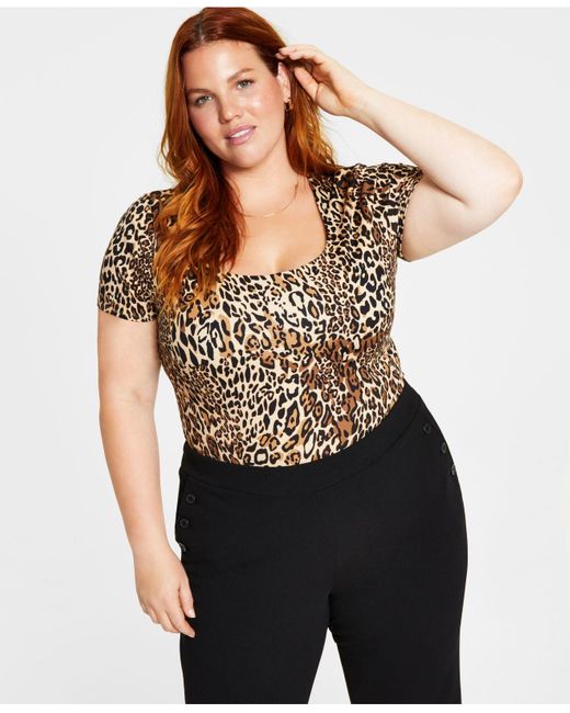 Bar Iii Denim Trendy Plus Size Animalprint Bodysuit, Created For Macy's Lyst