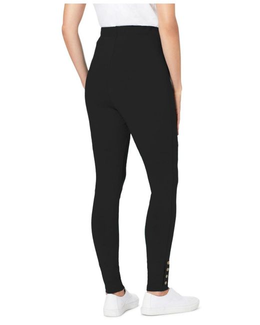 Woman Within Black Plus Size Stretch Cotton Snap-trim legging