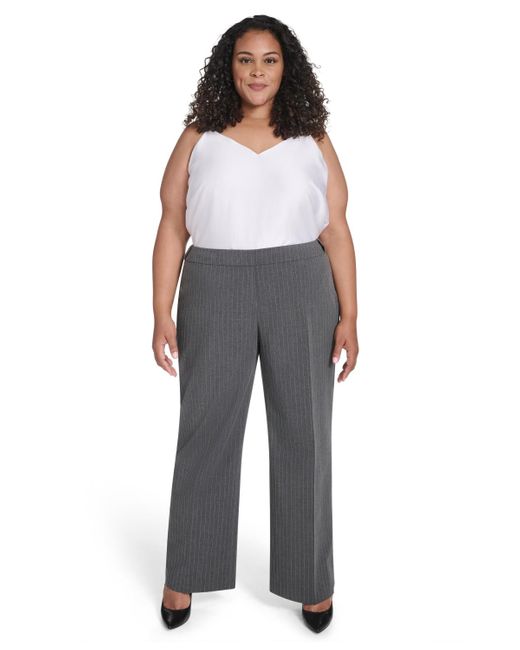 Calvin Klein Blue Plus Size Pinstriped Mid Rise Pants