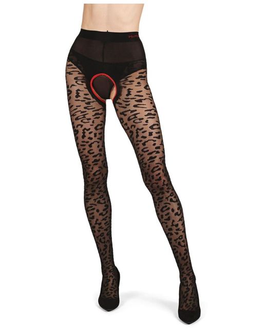 Memoi White Born To Be Wild Leopard Crotchless Sheer Pantyhose
