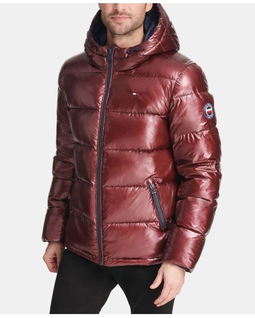 Tommy Hilfiger Synthetic Pearlized Performance Hooded Puffer Coat in