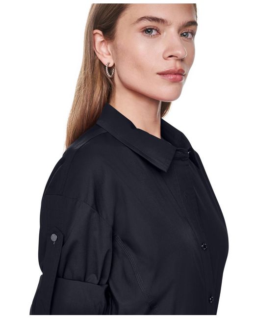 DKNY Blue Petite Roll-tab Button-down Dress
