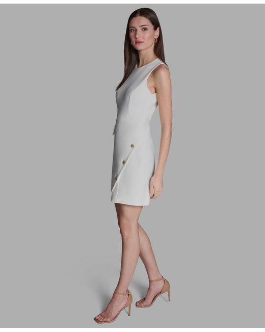 BCBGMAXAZRIA Crewneck Twill Asymmetrical Sheath Dress in Gray | Lyst