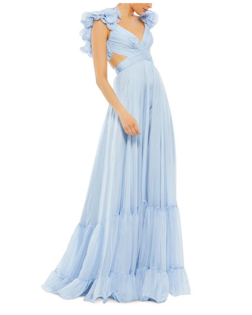 Mac Duggal Rosette Chiffon Gown in Powder Blue (Blue) - Lyst