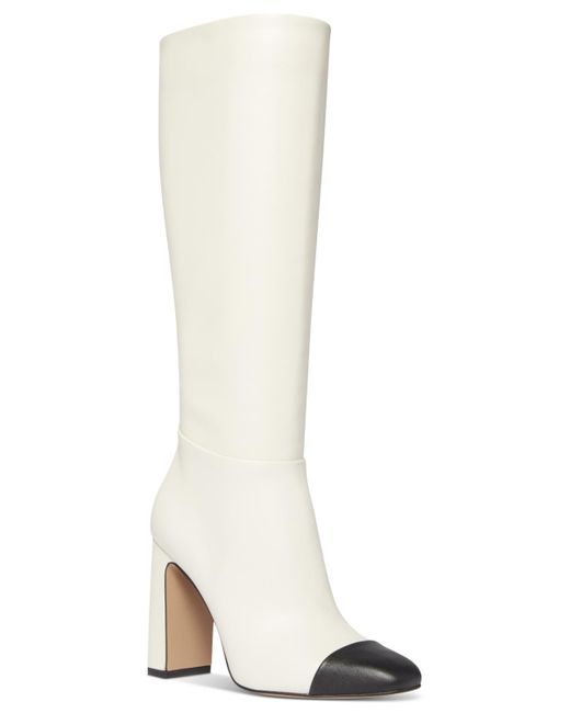 Steve Madden White Ally Wide-calf Cap-toe Knee High Block-heel Dress Boots