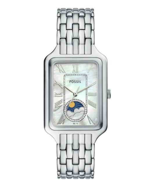 Fossil White Raquel Sun Moon Multifunction Stainless Steel Watch
