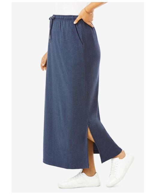 Woman Within Blue Within Sport Knit Side-slit Skirt