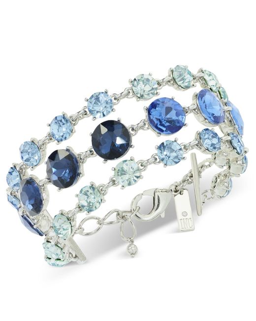 INC International Concepts Blue Silver-tone Color Stone Triple Row Flex Bracelet