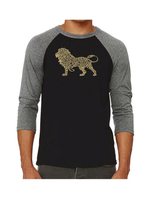LA Pop Art Black Lion Raglan Word Art T-shirt for men
