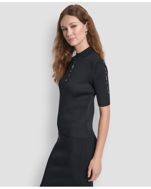 DKNY Black Grommet Mock Neck Sweater