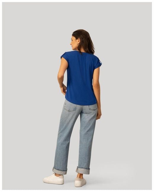 Cable & Gauge Blue Split Neck Sleeve Tab Top