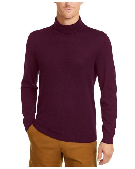 Club Room Men's Purple Merino Wool Blend Turtleneck Sweater