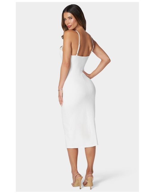 bebe white bodycon dress Rib Spaghetti Strap Midi Dress White