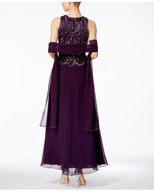 J kara beaded on sale gown & chiffon scarf