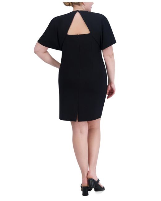 Jessica Howard Black Plus Size V-neck Cape-sleeve Sheath Dress