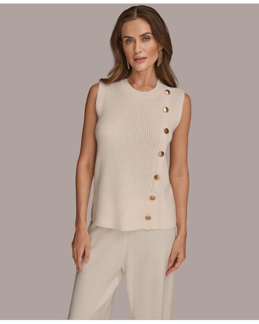 Donna Karan Natural Crewneck Sleeveless Sweater
