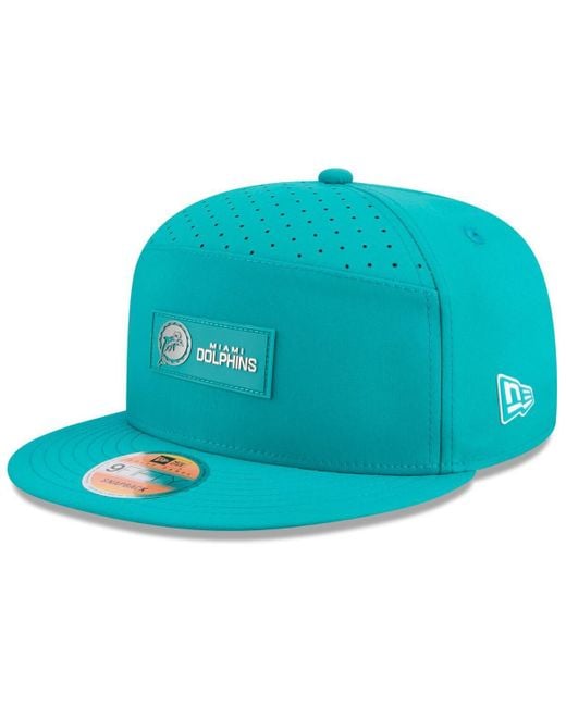 KTZ Blue Miami Dolphins 2025 Sideline Throwback Split Panel 9fifty Snapback Hat for men