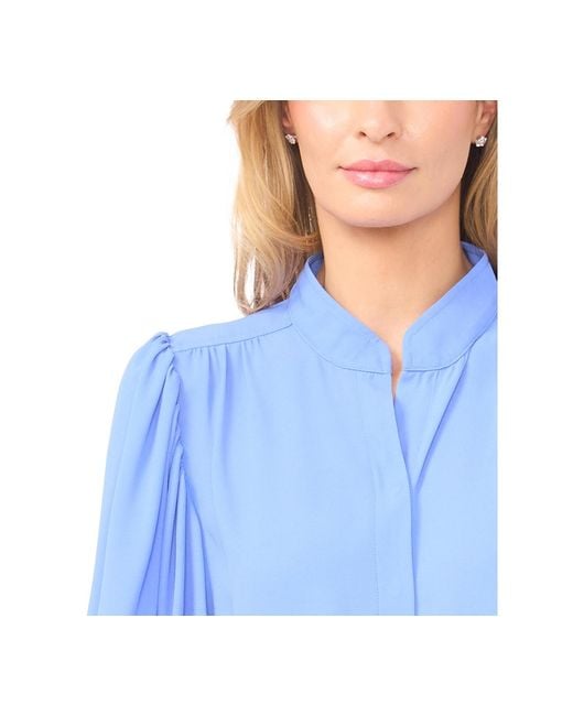 Cece Blue 3/4-sleeve Collared Button Down Top