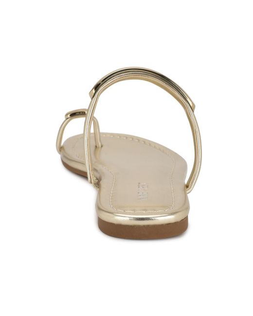 Nine West White Balon Strappy Toe Loop Flat Sandals