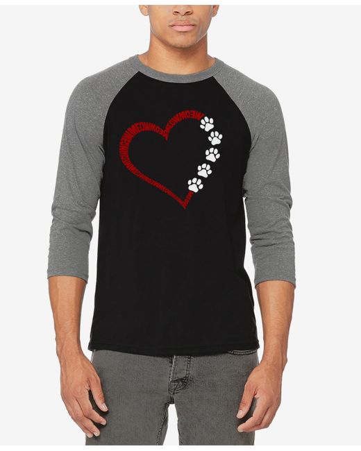 LA Pop Art Black Meow Heart Raglan Baseball Word Art T-shirt for men