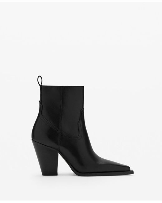 Mango Black Block Heel Leather Ankle Boots