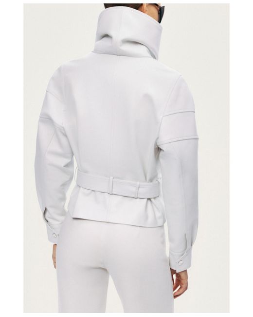 Nocturne White High-neck Belted Jacket