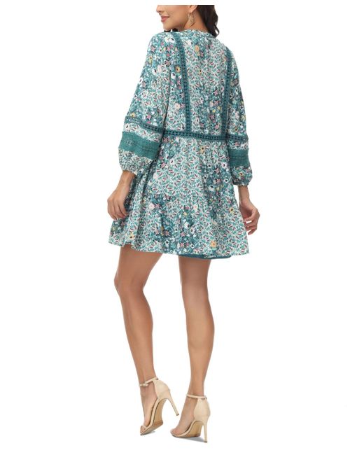 Frye Blue Dahlia Printed Lace-trim Babydoll Dress