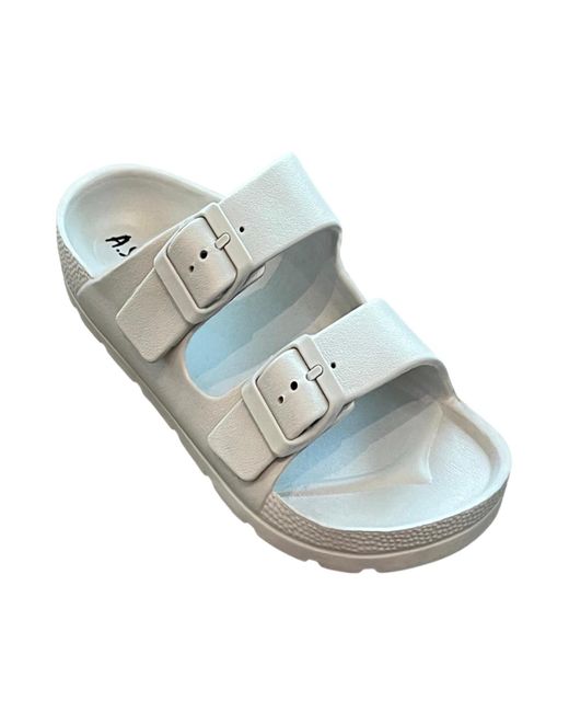 Andrew By Andrew Stevens Blue Comfort Slides Double Buckle Adjustable Scooby Flat Sandals