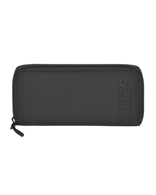 ROOTS Black Slim Zipper Round Wallet for men