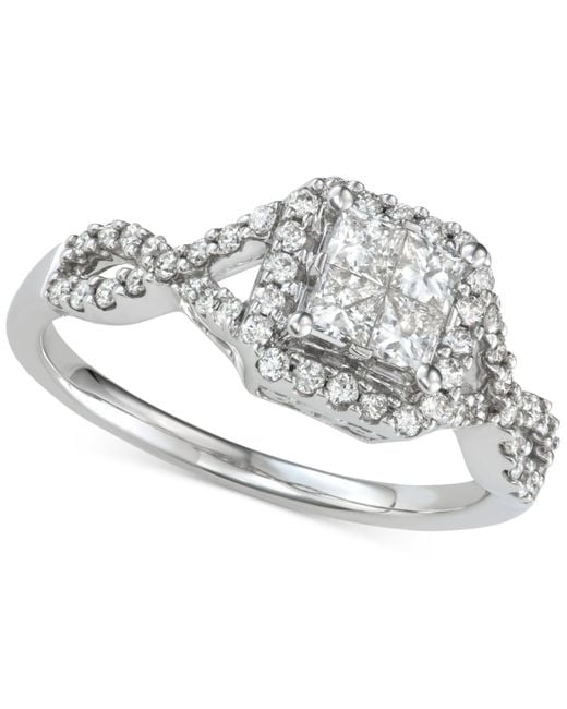 Macy's Diamond Princess Cluster Twist Engagement Ring (3/4 Ct. T.w.) In