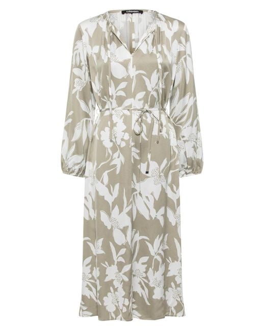 Olsen White Long Sleeve Abstract Floral Print Dress