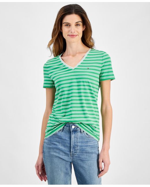 Tommy Hilfiger Green Short-sleeve Double Striped Tee