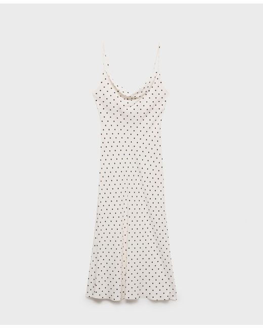 Mango White Draped Neckline Long Dress
