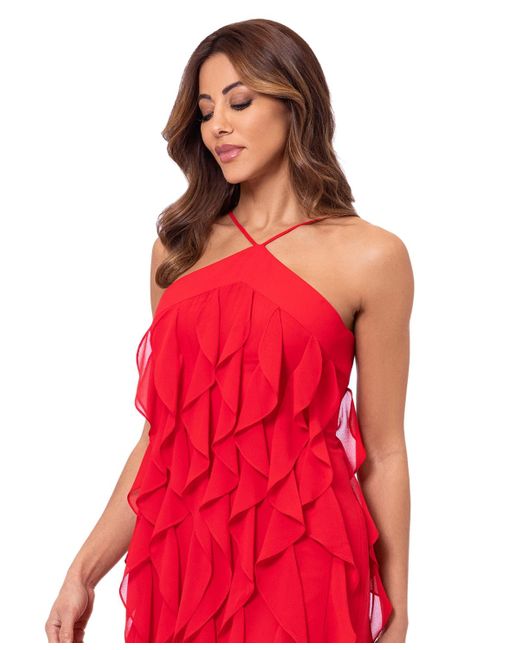 Xscape Red Ruffled Halter Gown