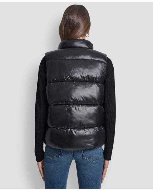 DKNY Blue Quilted Mock Neck Puffer Jacket