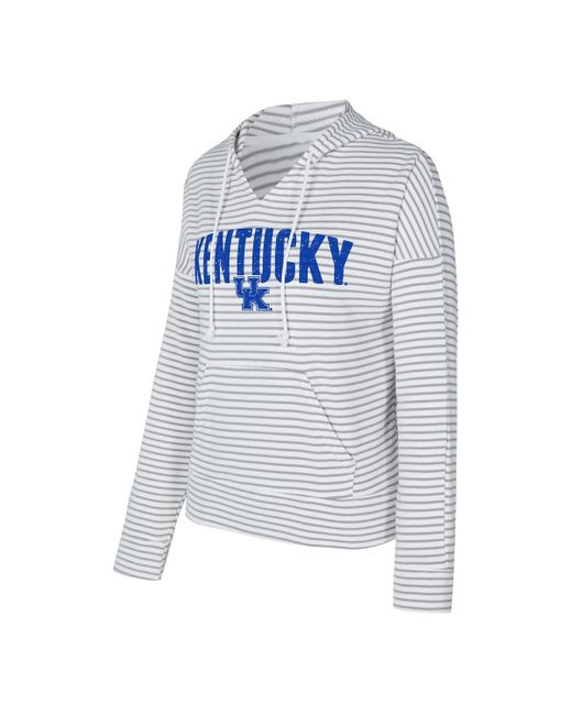 Concepts Sport Blue White/gray Kentucky Wildcats French Terry Striped V-neck Pullover Hoodie