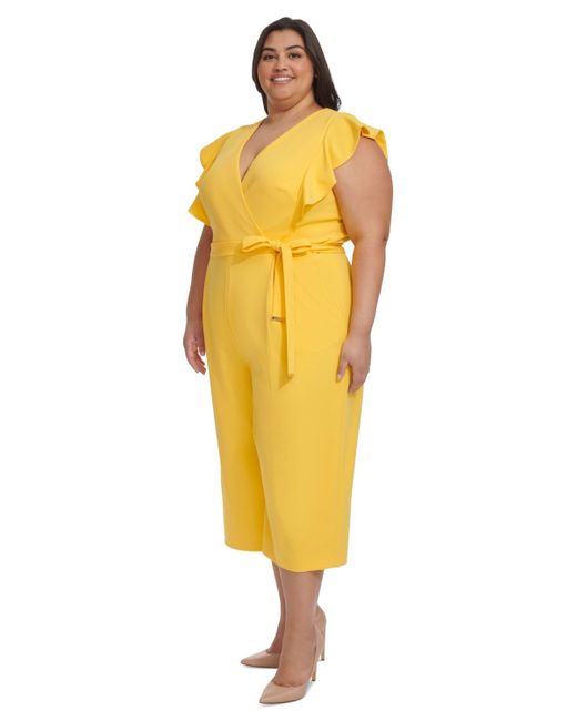 Tommy Hilfiger Plus Size Flutter-sleeve Cropped Jumpsuit in Yellow | Lyst