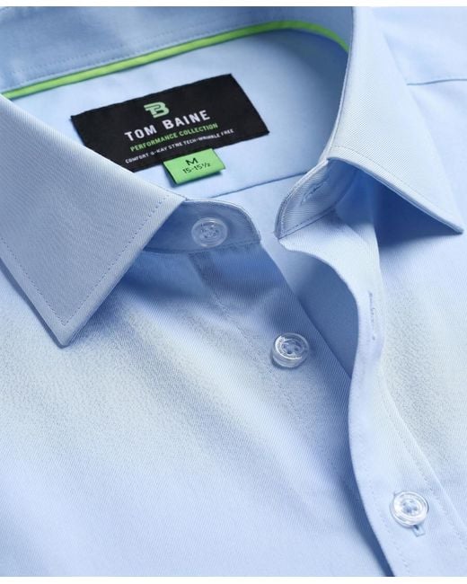 Tom Baine Blue Performance Stretch Solid Button Down Shirt for men