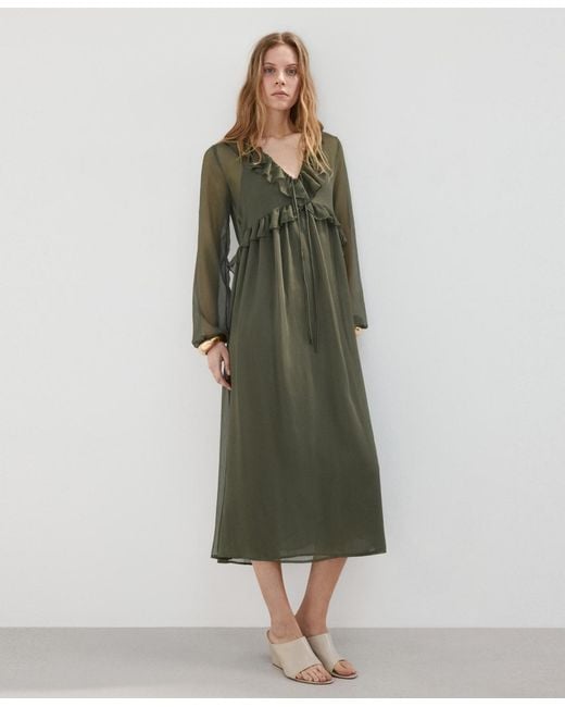 mango green ruffle dress Ruffles Flowy in Dark green prom dresses