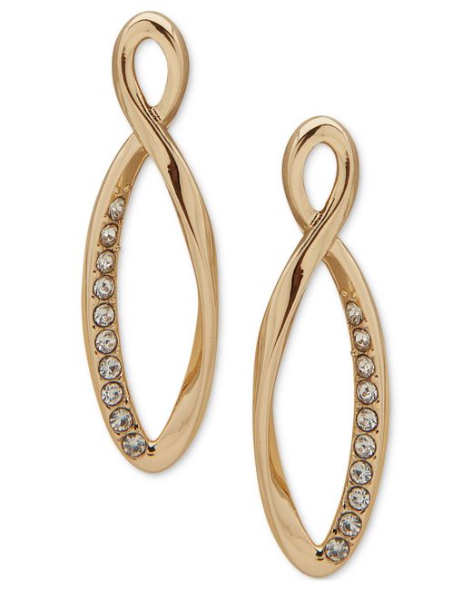 Anne Klein Metallic Gold-tone Pave Open Twist Drop Earrings
