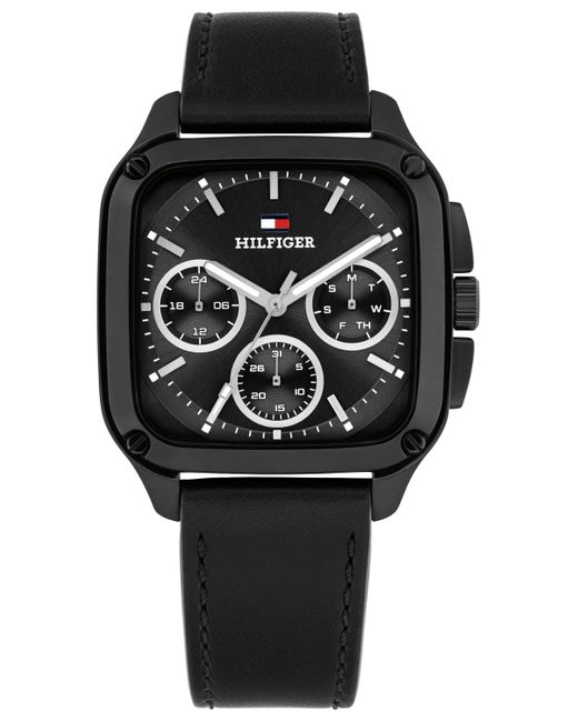 Tommy Hilfiger Black Multifunction Leather Strap Watch for men