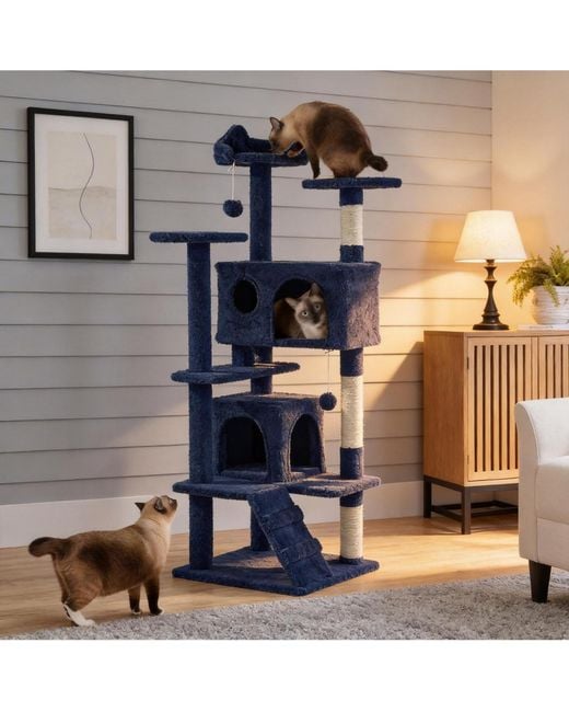 Aronkl Blue Multi-level Cat Tree Tower