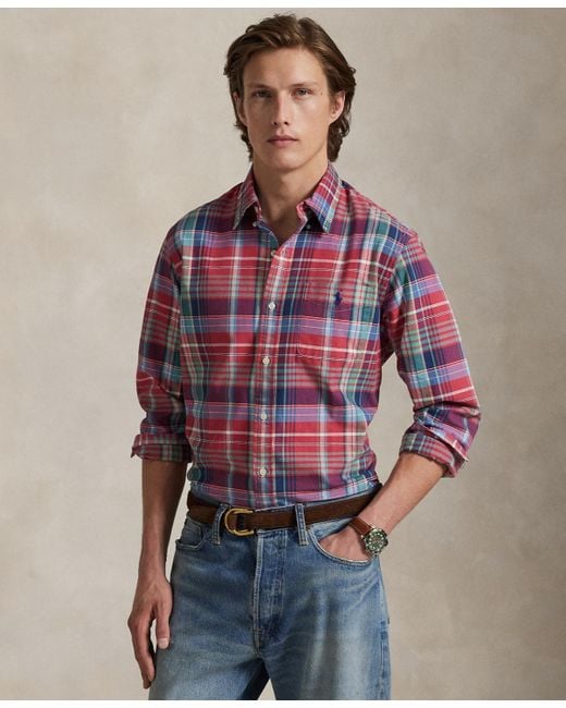 Polo Ralph Lauren Red Classic-fit Plaid Oxford Shirt for men