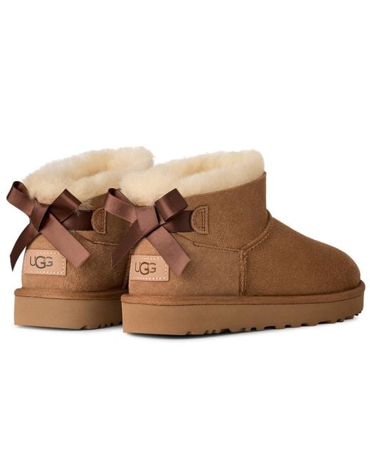 Ugg Brown Ultra Mini Bailey Bow Round Toe Booties