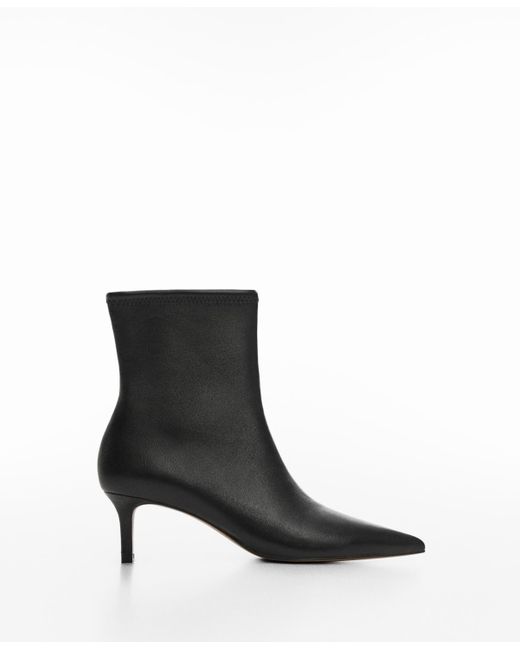Mango Kitten Heels Leather Boots in Black | Lyst