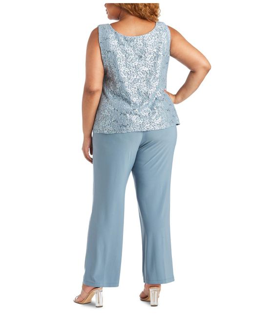 R & M Richards 3-pc. Plus Size Sequined Lace Pantsuit & Shell in Slate (Blue) - Lyst